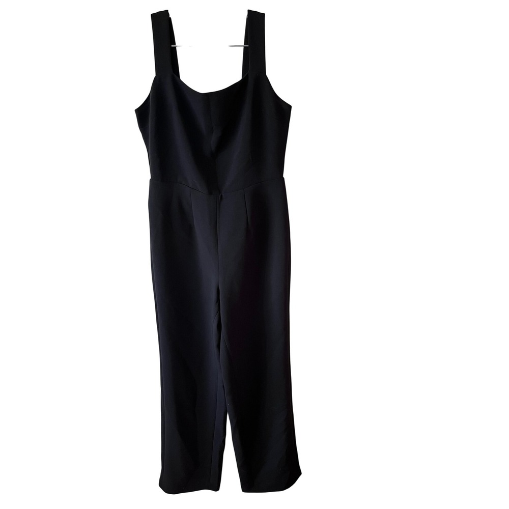 Good American Black Wide Leg Sleeveless Square Neck Jumpsuit Size 2 Tailored